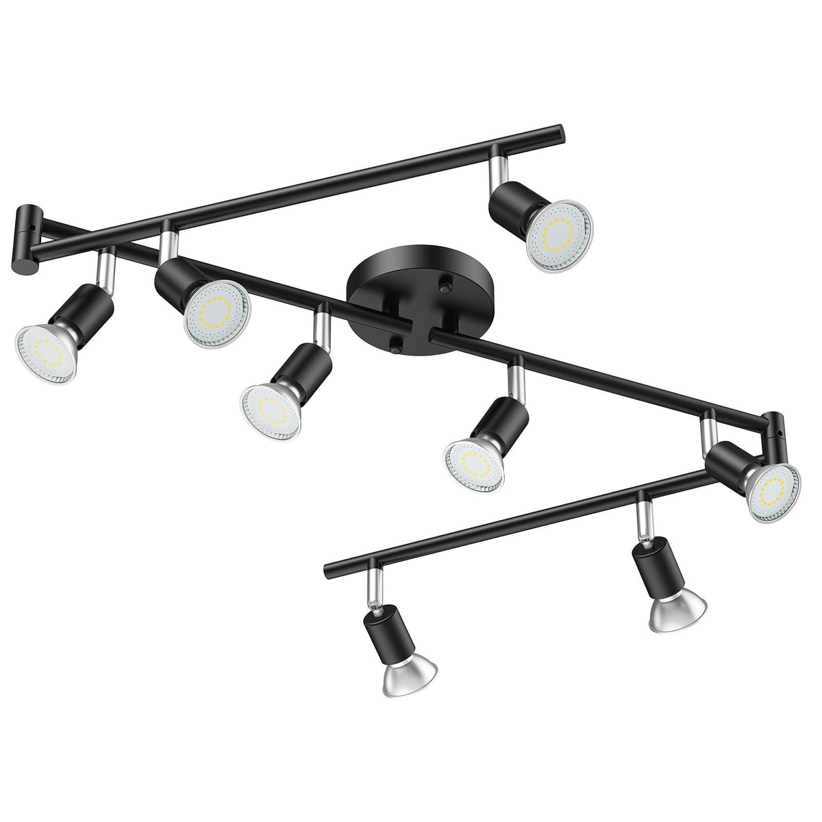 Aiboo 8-Light LED Track Lighting Kit, Swing Arm, GU10, Matte Black Finish