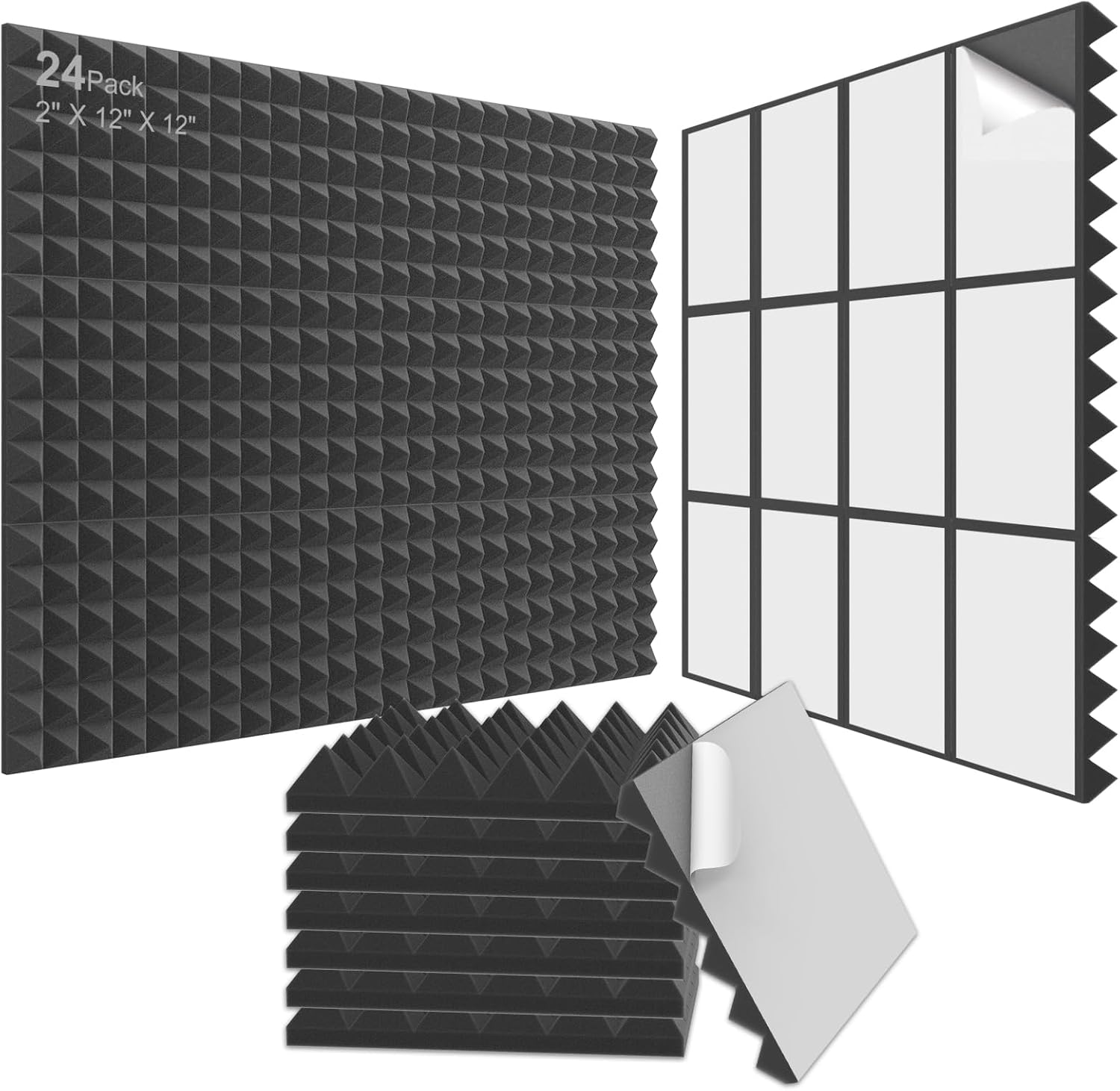 Acoustic Panels  Foam Pyramid 24pcs 30x30x5cm for Soundproof Padding Wall