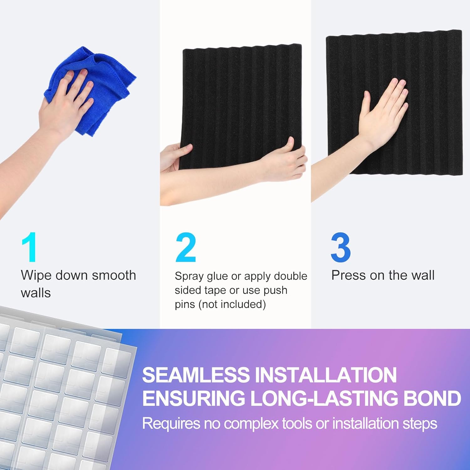 Acoustic Panels  Foam Wedges 48pcs 30x30x2.5cm for Soundproof Padding Wall