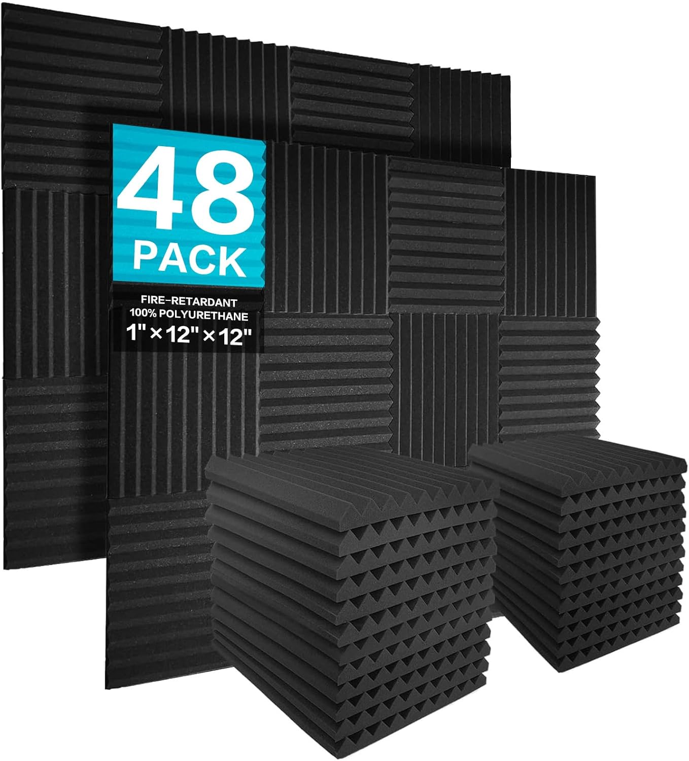Acoustic Panels  Foam Wedges 48pcs 30x30x2.5cm for Soundproof Padding Wall