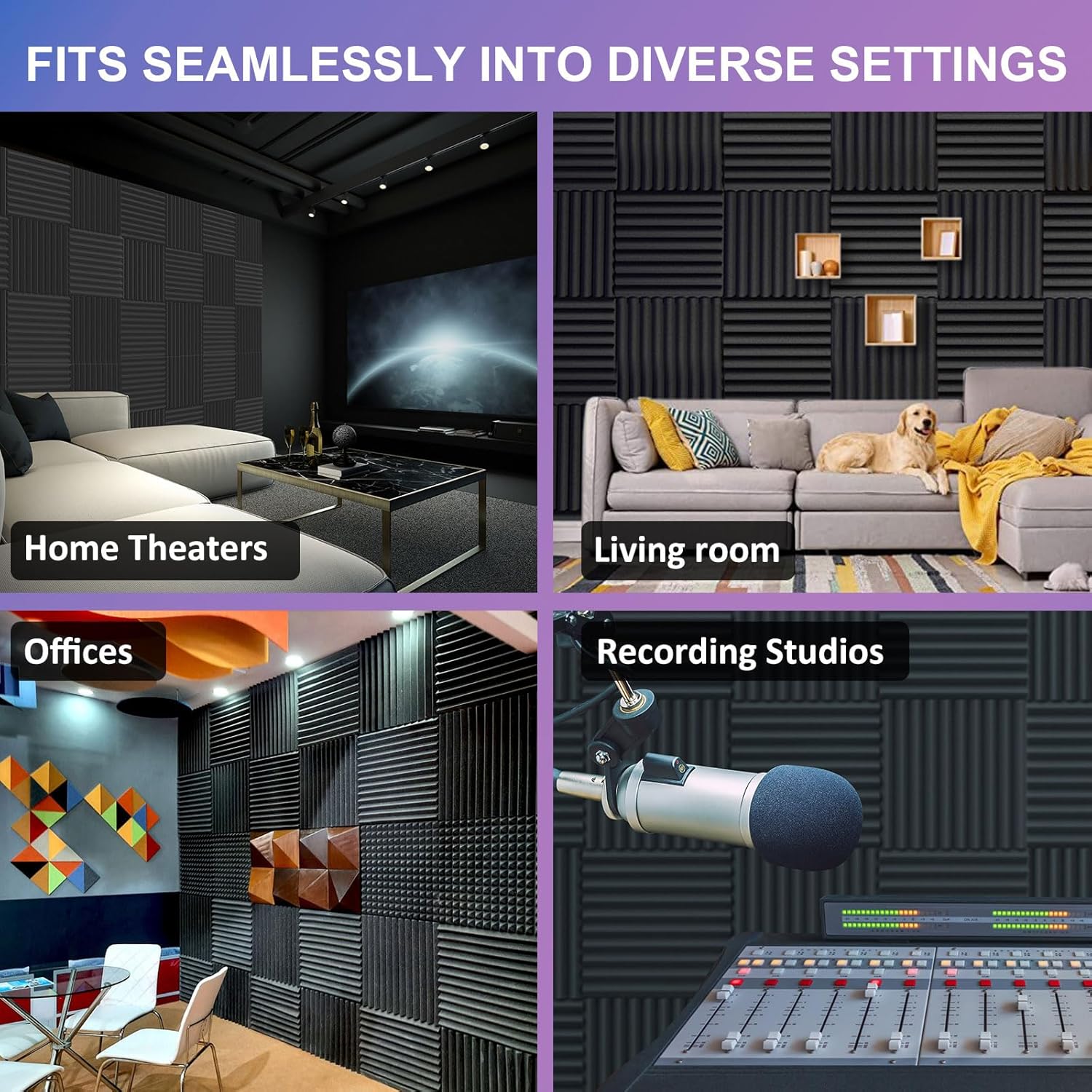 Acoustic Panels  Foam Wedges 48pcs 30x30x2.5cm for Soundproof Padding Wall