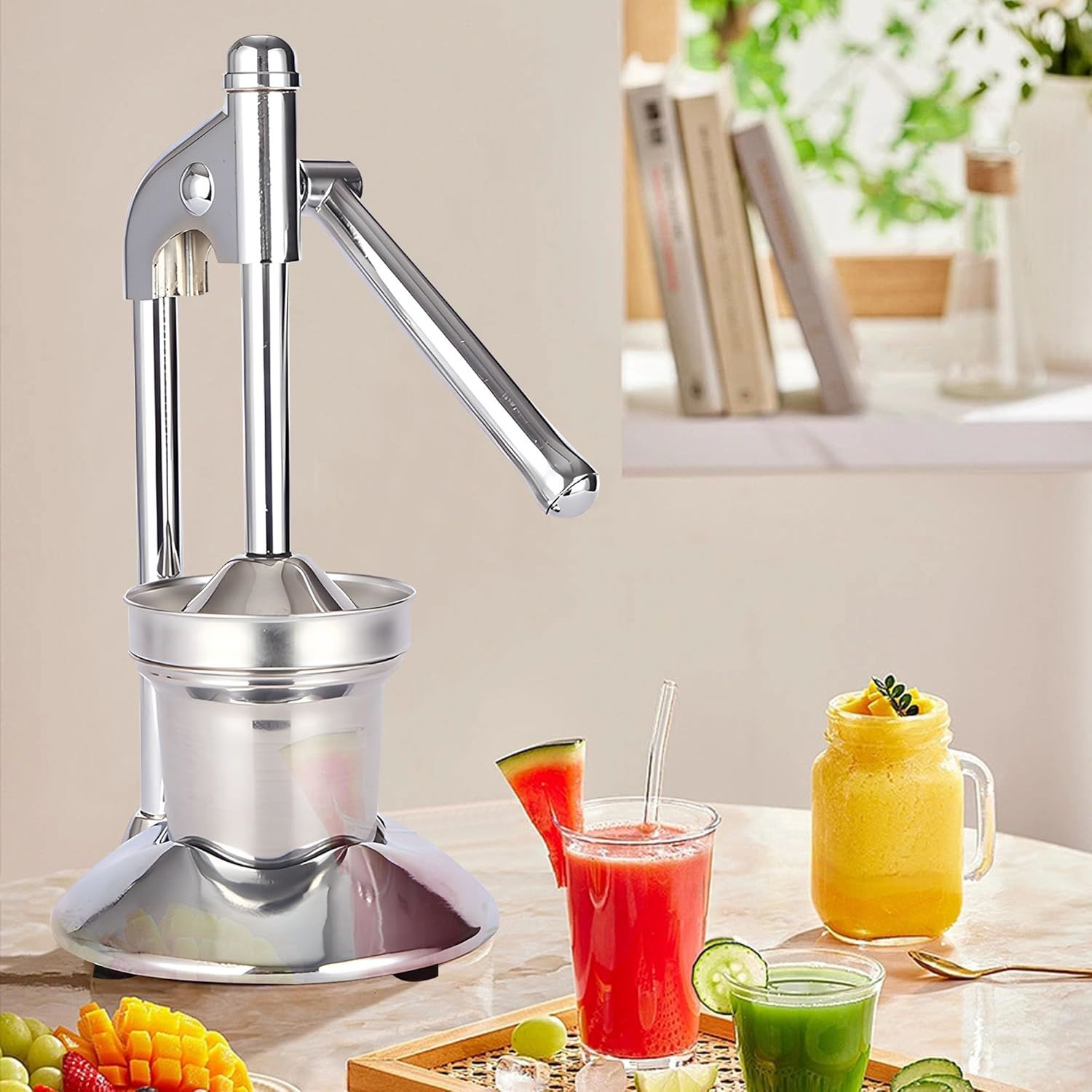 Manual Citrus Juicer Press 304 Stainless Steel Lever Hand Squeezer Silver 28cm