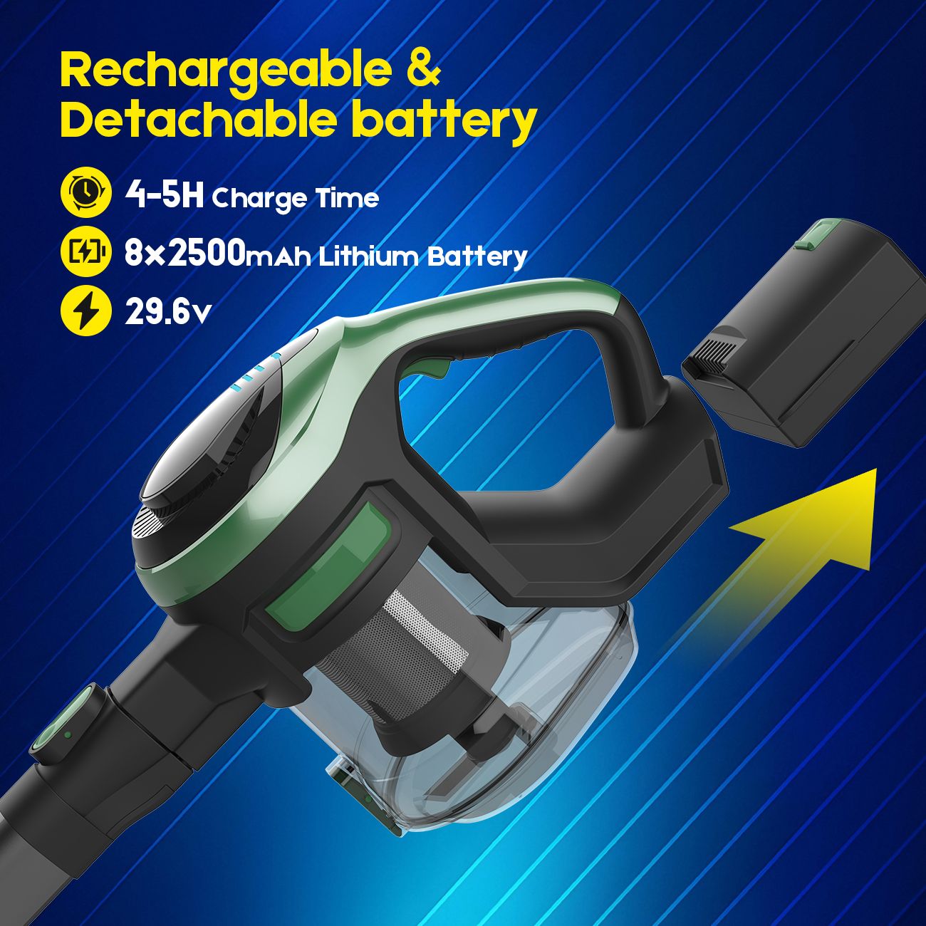 46Kpa Strong Suction, Lightweight Handheld Vacuum Cleaner,  2500mAh Removable Battery with Wall Charger for Home, Hard Floors, Blankets And Pet Hair.