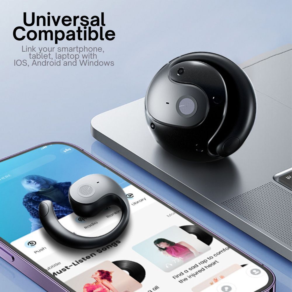 Open Ear Wireless Headphones Earphones Bluetooth 5.4 On Ear Sport Gym Earbuds-Black