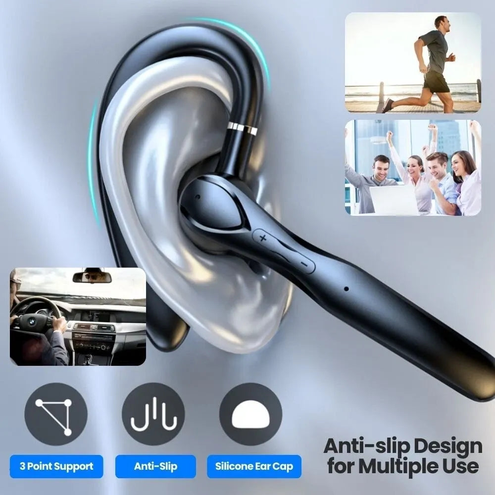 Wireless Bluetooth 5.3 Earpiece Single-Ear Headset Hands-Free Earphones in Mic