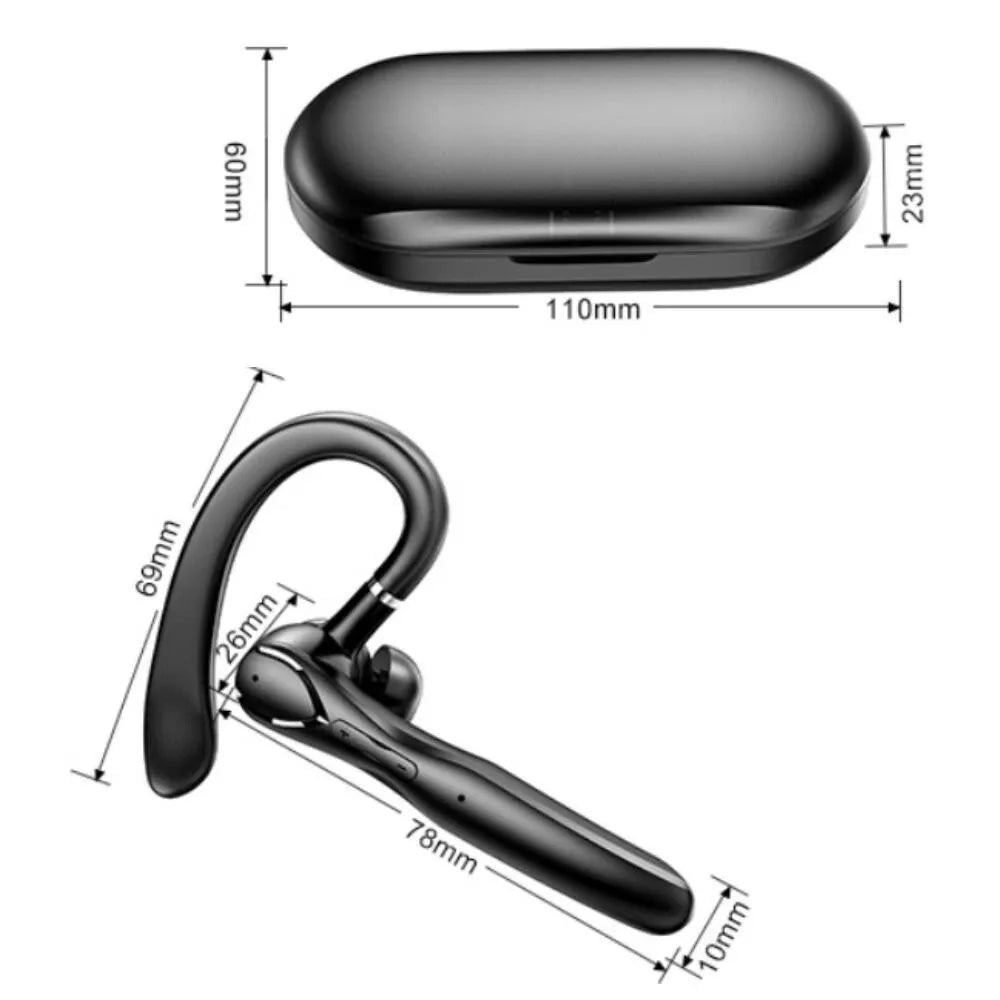 Wireless Bluetooth 5.3 Earpiece Single-Ear Headset Hands-Free Earphones in Mic