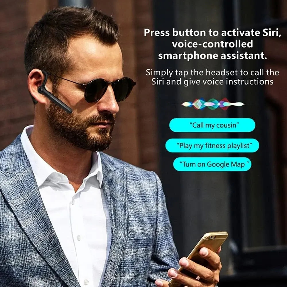 Wireless Bluetooth 5.3 Earpiece Single-Ear Headset Hands-Free Earphones in Mic