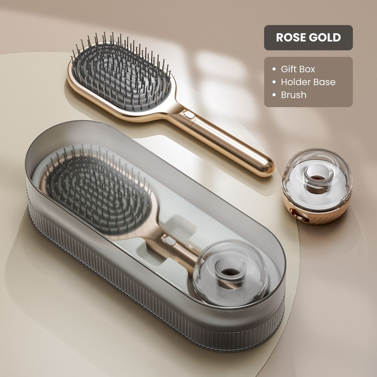 Air Cushion Massage Hair Brush Set with Wall Mount Holder Base - Golden