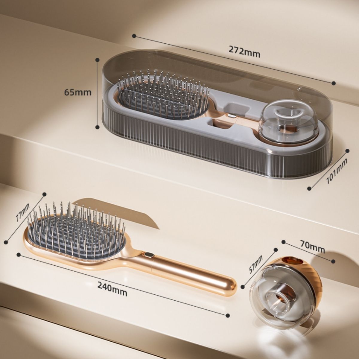 Air Cushion Massage Hair Brush Set with Wall Mount Holder Base - Golden