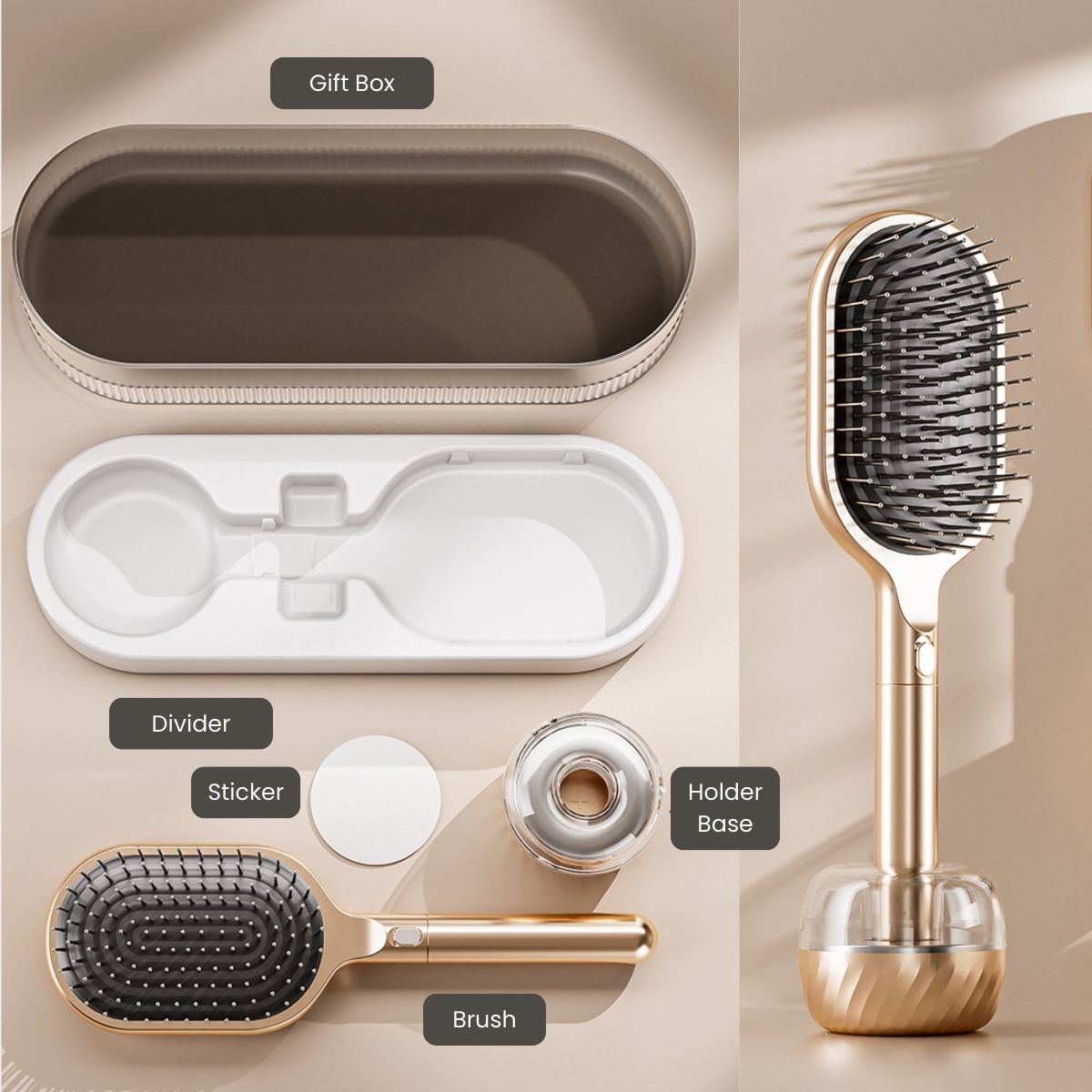Air Cushion Massage Hair Brush Set with Wall Mount Holder Base - Pink