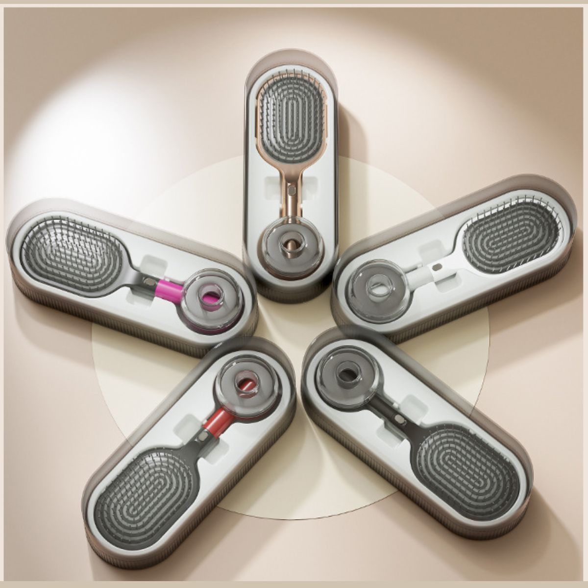 Air Cushion Massage Hair Brush Set with Wall Mount Holder Base - White