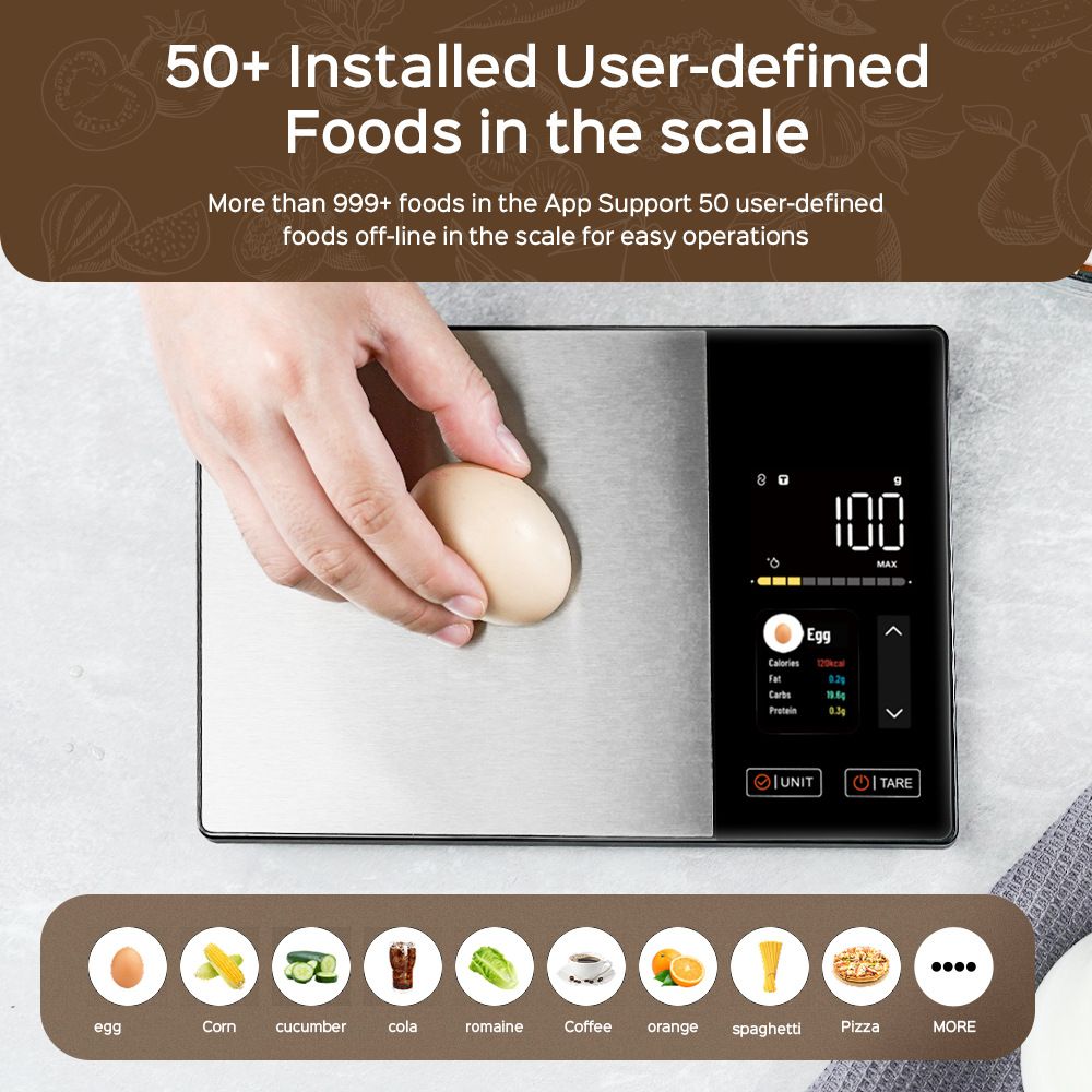 Smart Digital Food Kitchen Scale with Nutritional Calculator, On-Screen Nutrient Info, Free App for Calorie & Macro Tracking, AI Scan, Personal Goals, for Weight Loss and Keto, 11lb/5kg