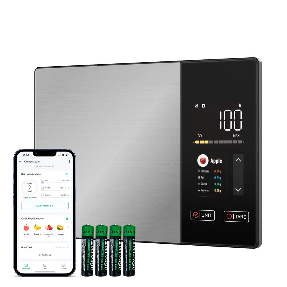 Smart Digital Food Kitchen Scale with Nutritional Calculator, On-Screen Nutrient Info, Free App for Calorie & Macro Tracking, AI Scan, Personal Goals, for Weight Loss and Keto, 11lb/5kg