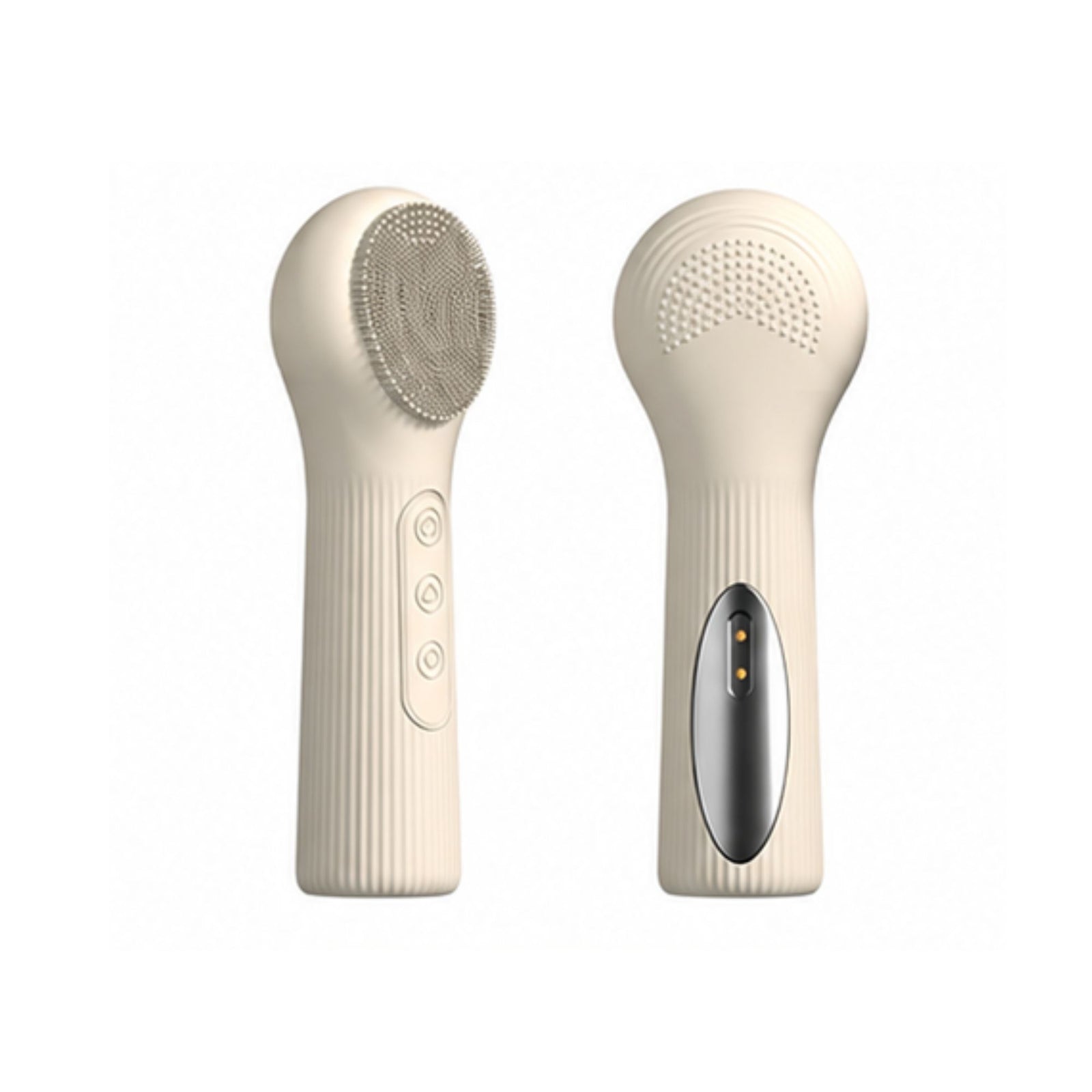 Silicone Facial Cleansing Brush Sonic Vibration Heating Waterproof Rechargeable-BEIGE