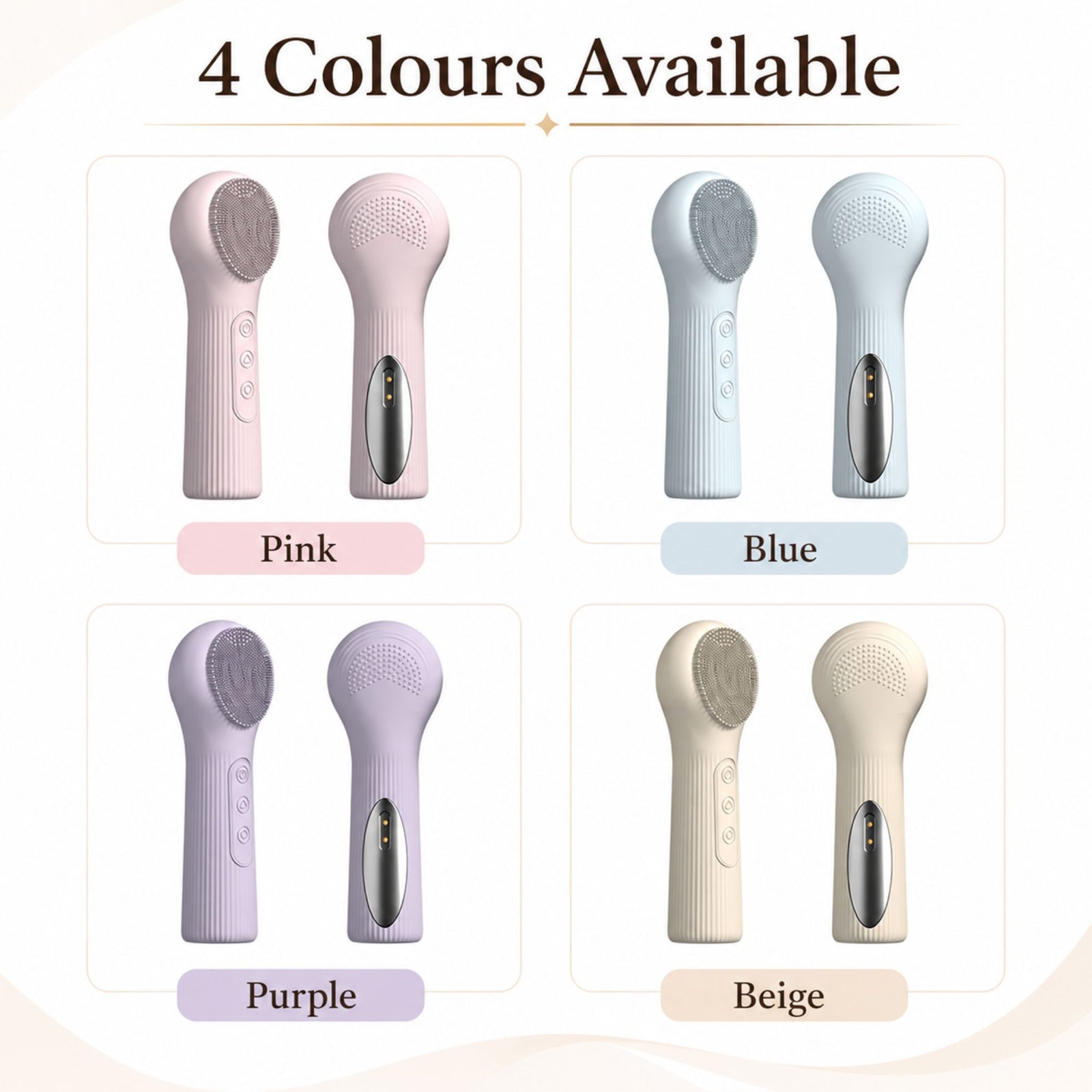 Silicone Facial Cleansing Brush Sonic Vibration Heating Waterproof Rechargeable-PINK