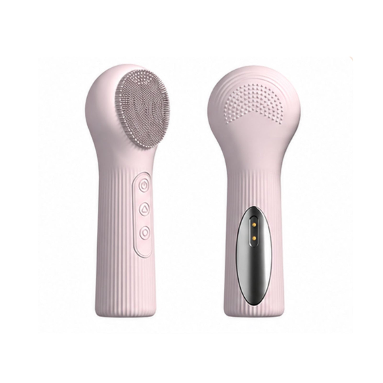 Silicone Facial Cleansing Brush Sonic Vibration Heating Waterproof Rechargeable-PINK