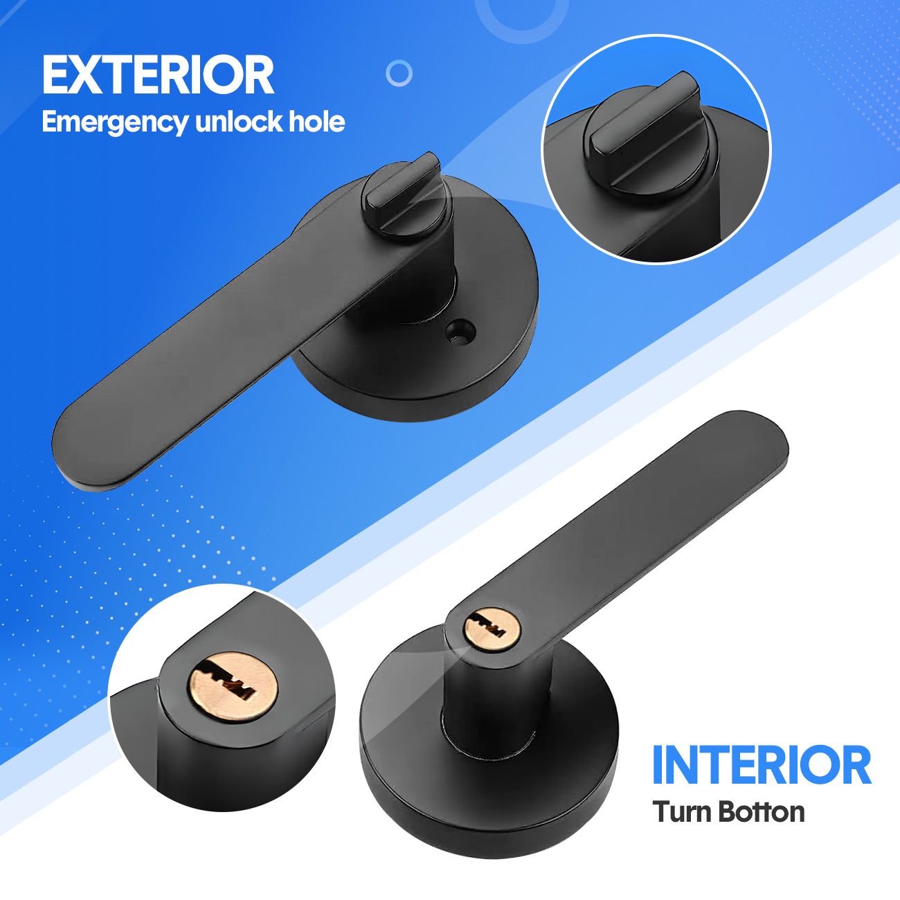 Privacy Door Lever Handle with Key, Heavy Duty Interior Door Lock, Round Design, 4 Pack, Matte Black