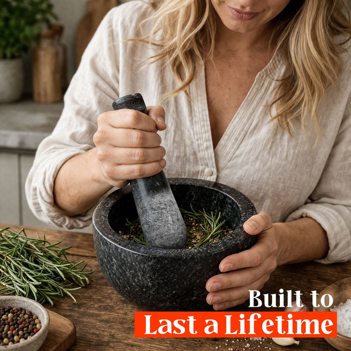 Granite Mortar and Pestle Set 450ml Heavy Duty Stone Spice Grinder Bowl Black