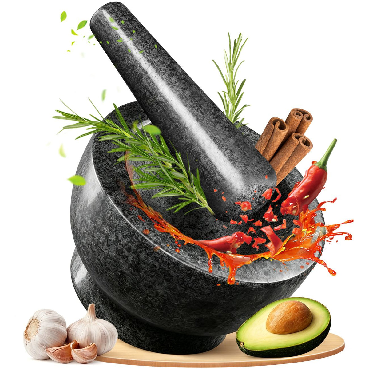 Granite Mortar and Pestle Set 480ml Heavy Duty Stone Spice Grinder Dark Grey