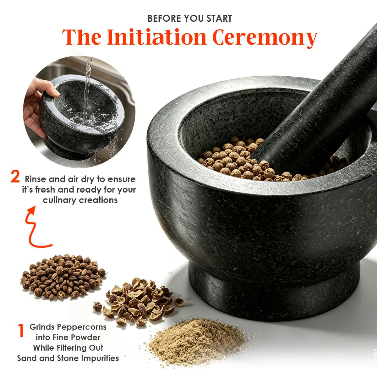 Granite Mortar and Pestle Set 480ml Heavy Duty Stone Spice Grinder Dark Grey