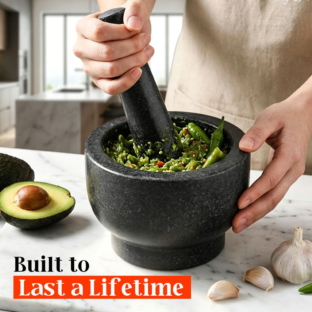 Granite Mortar and Pestle Set 480ml Heavy Duty Stone Spice Grinder Dark Grey