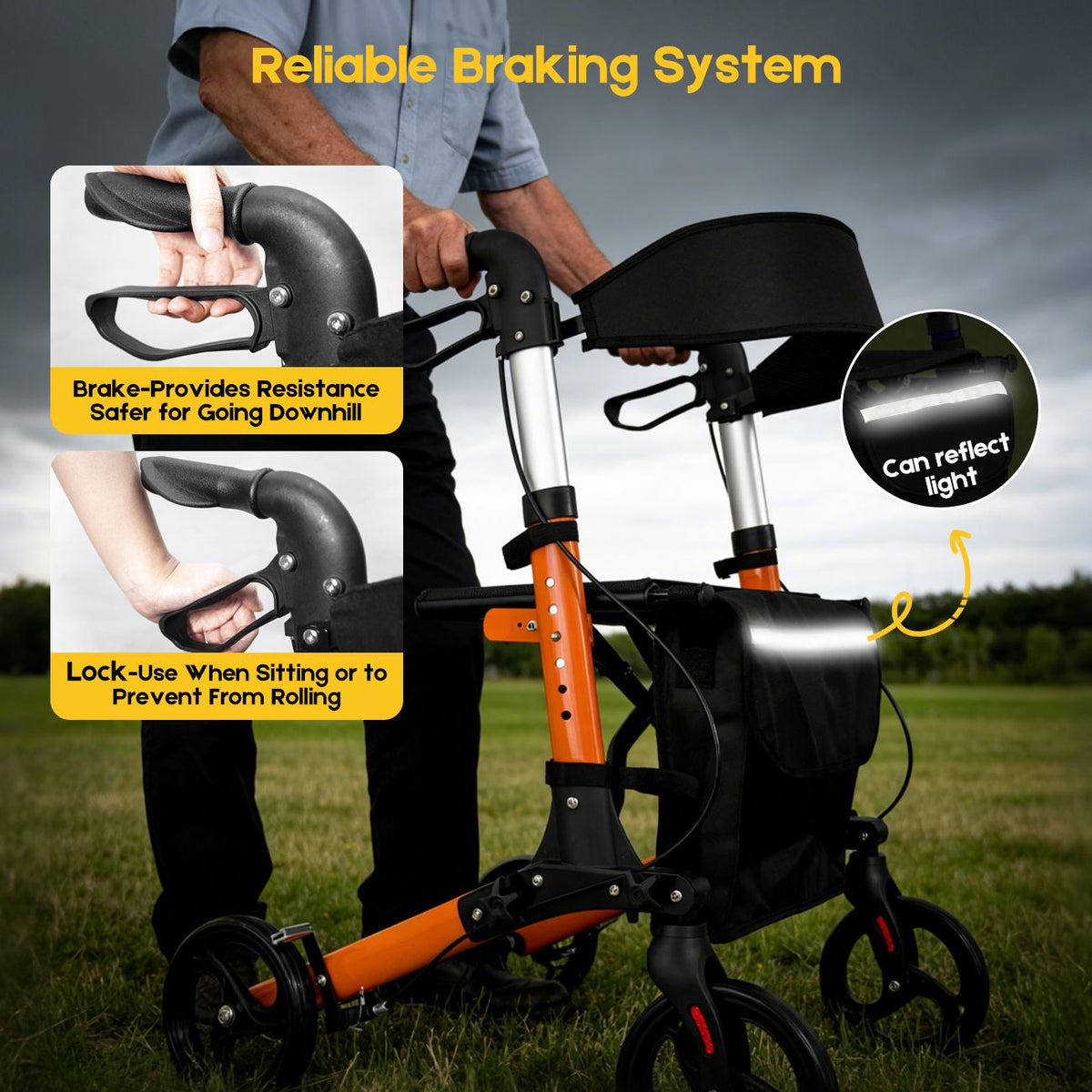 Foldable Aluminium Rollator Walker With Seat & Storage Bag, Adjustable Handles, 8