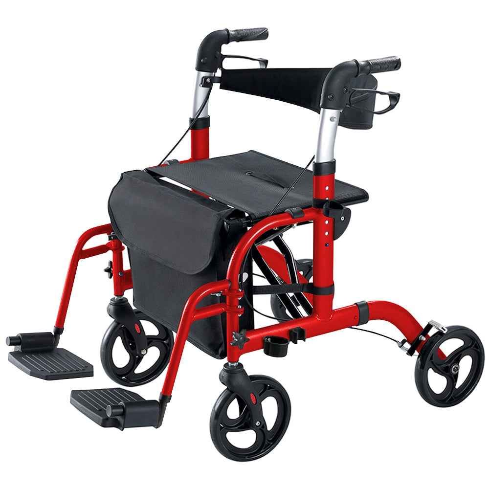 2-in-1 Foldable Aluminium Rollator Walker with Seat, Adjustable Handles, 8