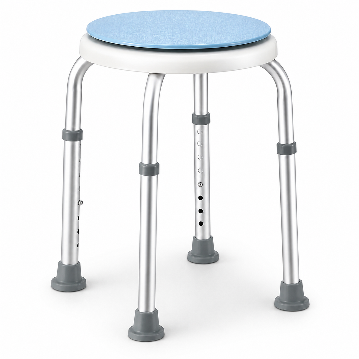 Bath Stool for Seniors, Swivel Seat & Non-Slip Height-Adjustable Round Shower Bench, Rotating Design, for Seniors Elderly, 125kg Capacity