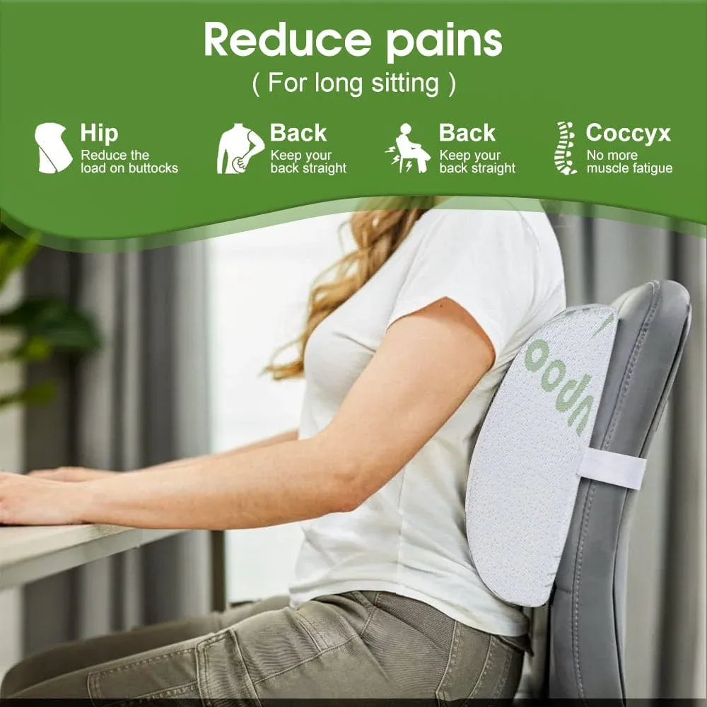 Bamboo Memory Foam Lumbar Support Cushion with Elastic Strap, 32cm Size