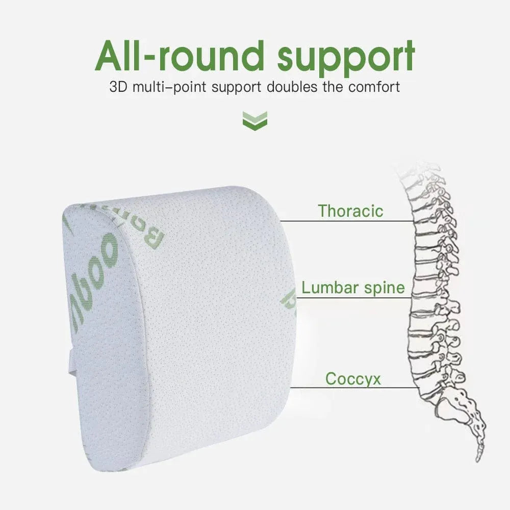 Bamboo Memory Foam Lumbar Support Cushion with Elastic Strap, 32cm Size
