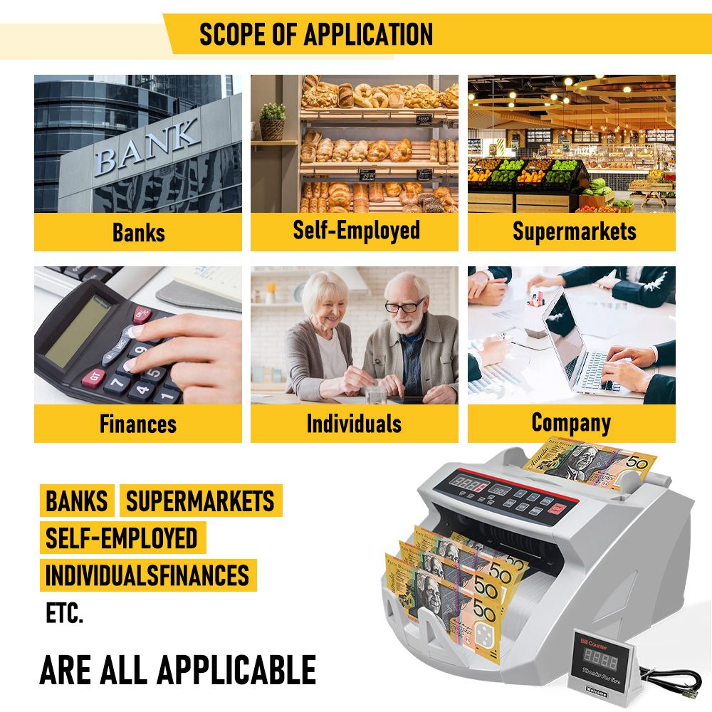 Automatic AUD Money Counter Machine with UV/MG/IR Detection, High-Speed Banknote Counter & Digital Display(29.2x24.6x17.8cm)