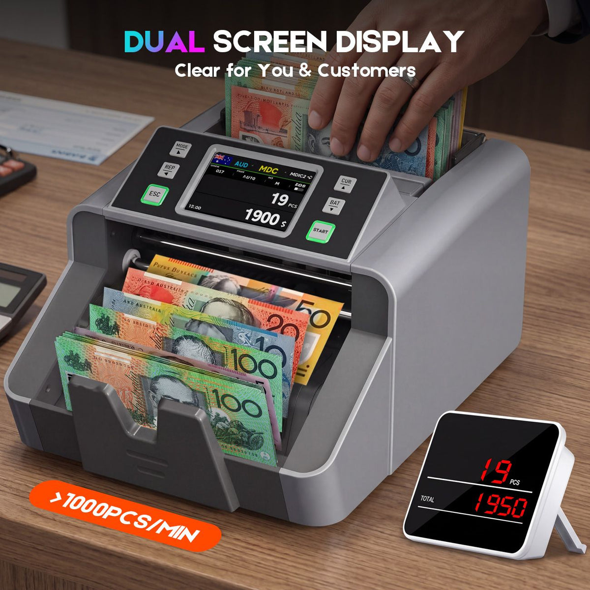 Mixed Denomination Money Counter with Counterfeit Detection & Touch Screen