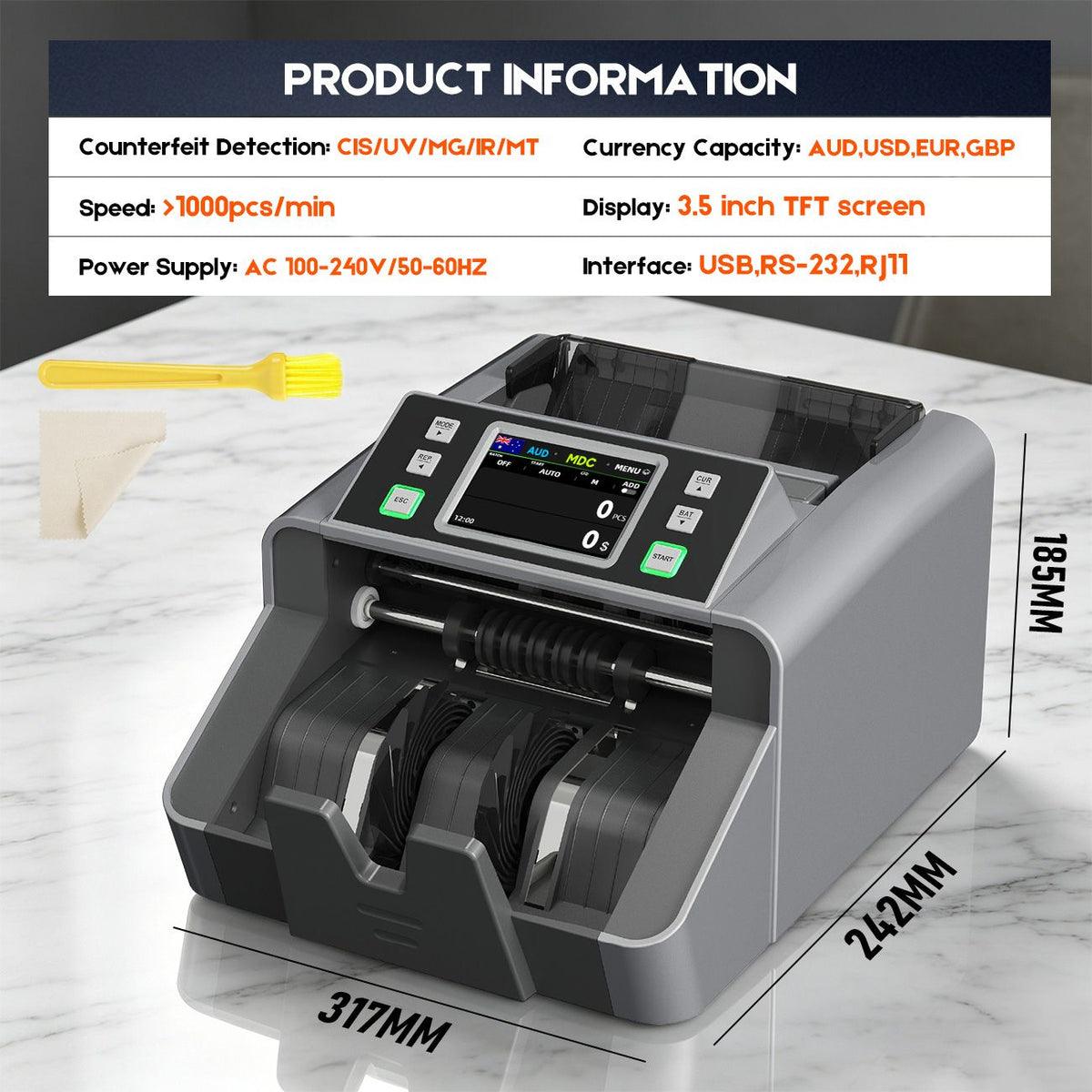 Mixed Denomination Money Counter with Counterfeit Detection & Touch Screen