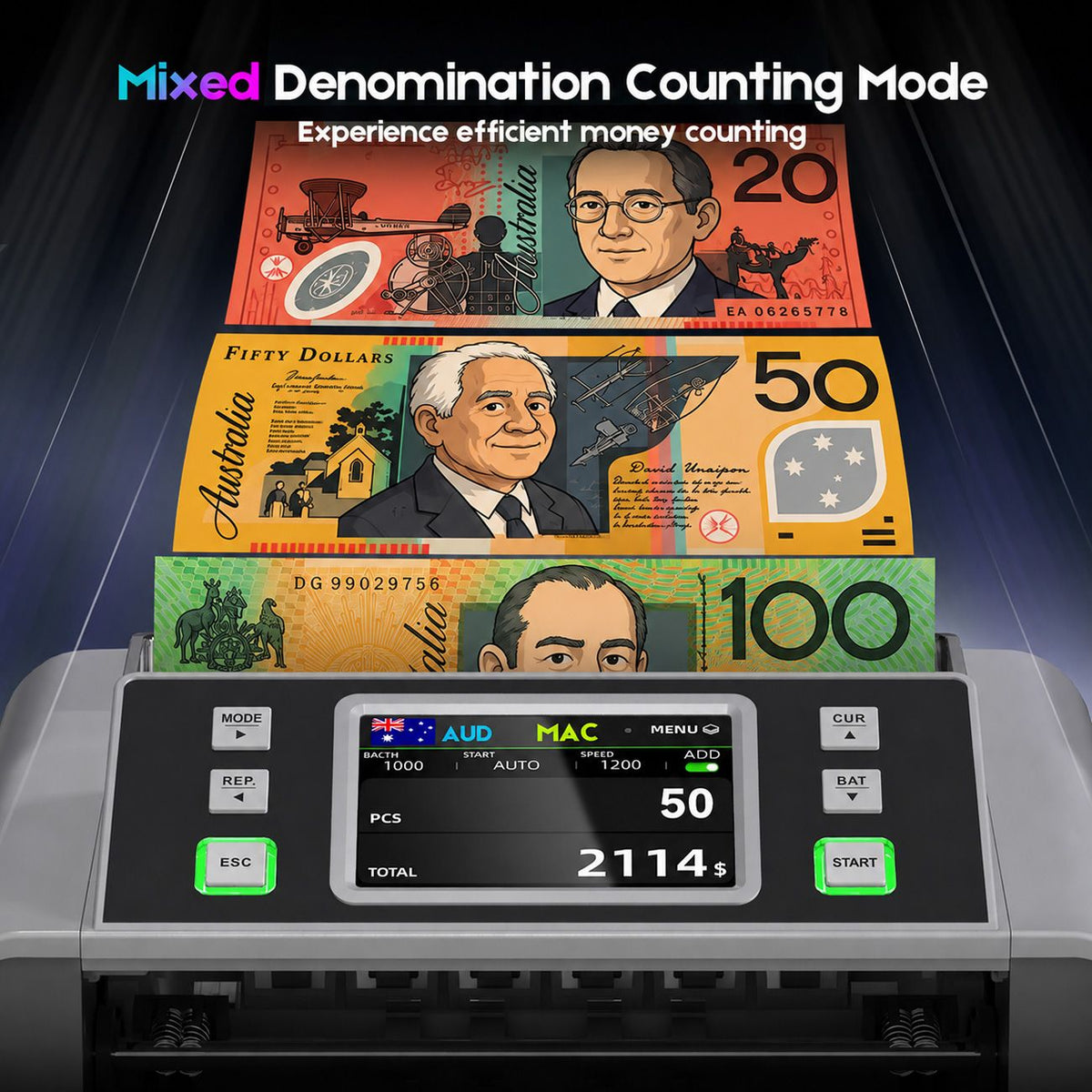 Mixed Denomination Money Counter with Counterfeit Detection & Touch Screen