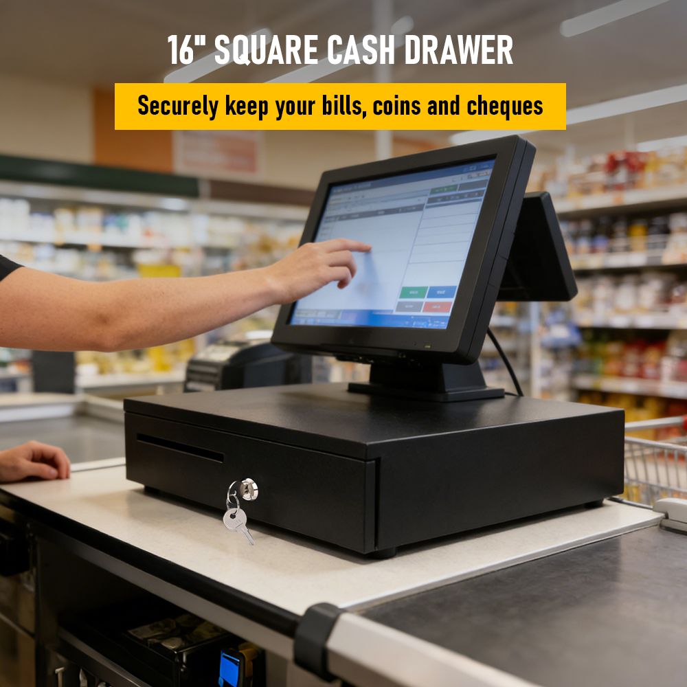 Heavy Duty Metal Cash Drawer, 5 Note&6 Coin Trays,Black(40.5x42x11.2cm)
