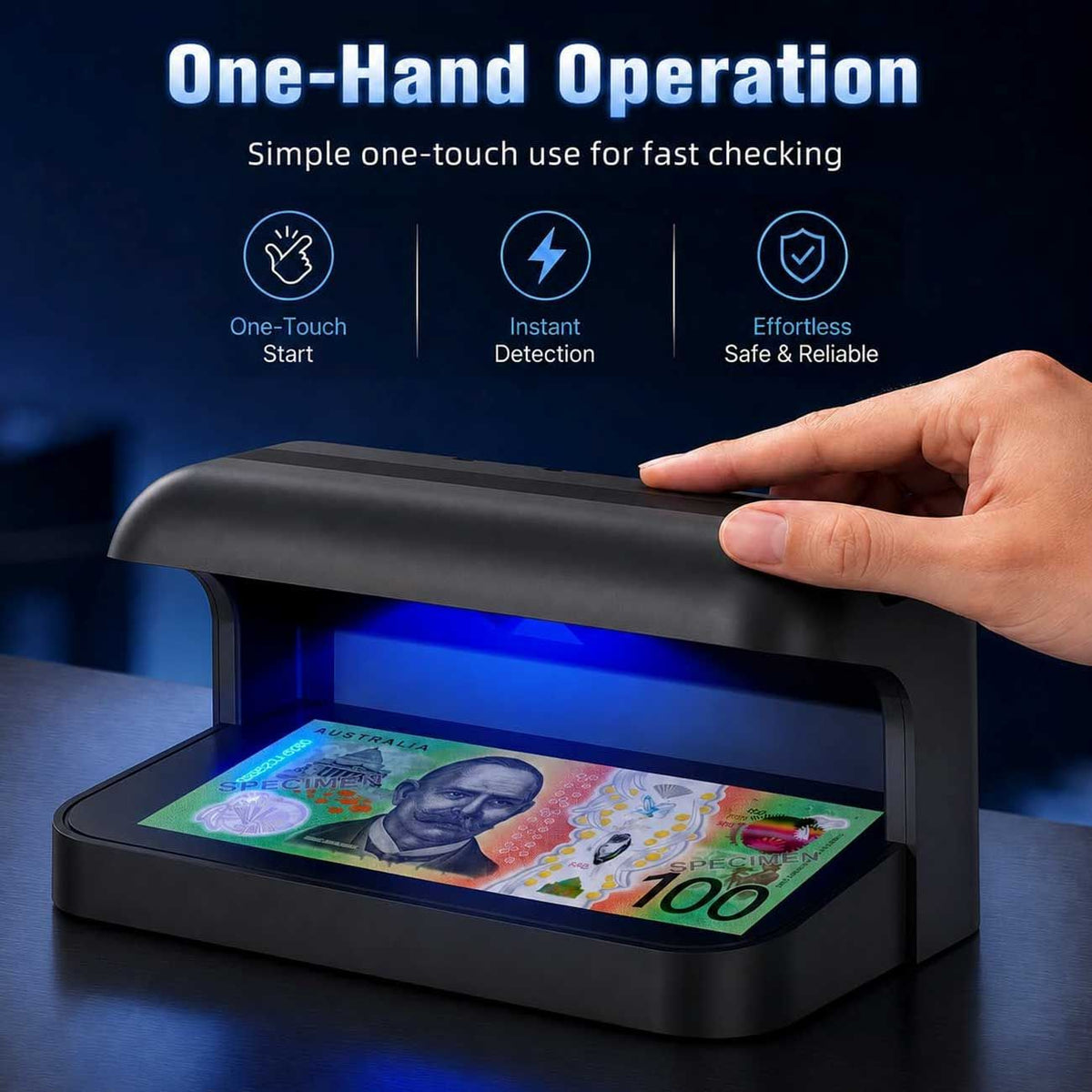 365nm UV Money Detector with Auto Sensor, Counterfeit Currency Verifier, Banknote & Document Checker for AUD, USD, EUR, GBP, CNY & More