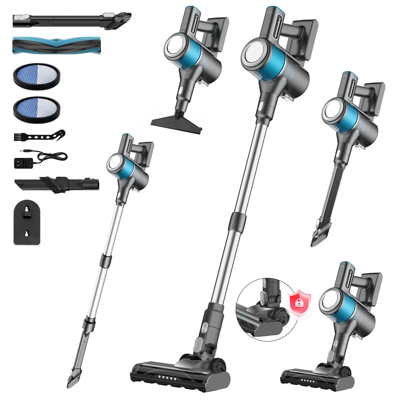 8-in-1 Cordless Vacuum Cleaner 2 Modes Anti-Tangle Brush For Pet Hair On Hardwood Floors & Carpets