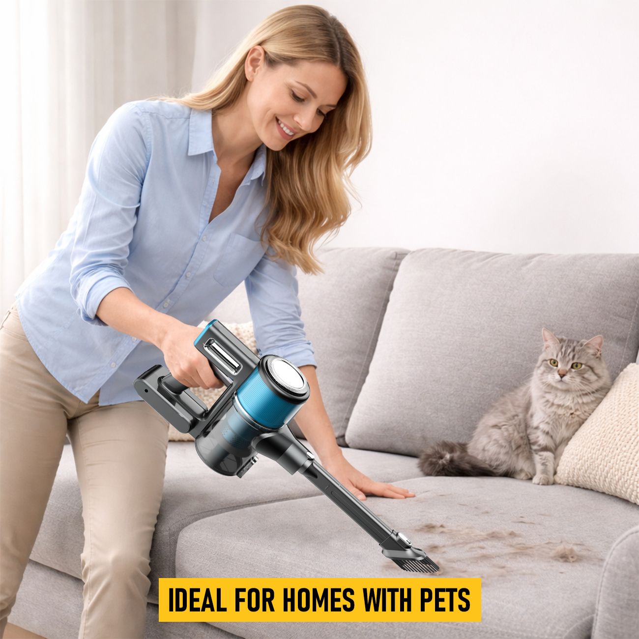 8-in-1 Cordless Vacuum Cleaner 2 Modes Anti-Tangle Brush For Pet Hair On Hardwood Floors & Carpets