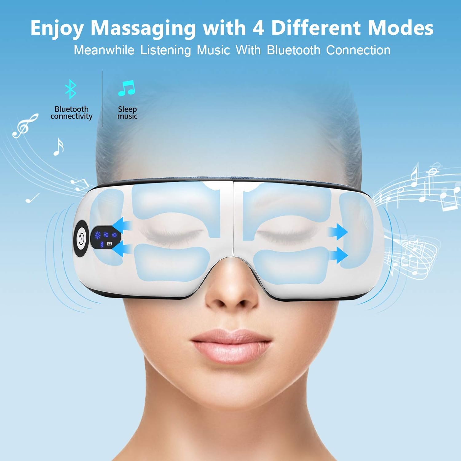 Eye Massager with Heat, Vibration and Warm Compress, Smart Sleeping Eyes Mask with Bluetooth Can Connect with Phone for Music