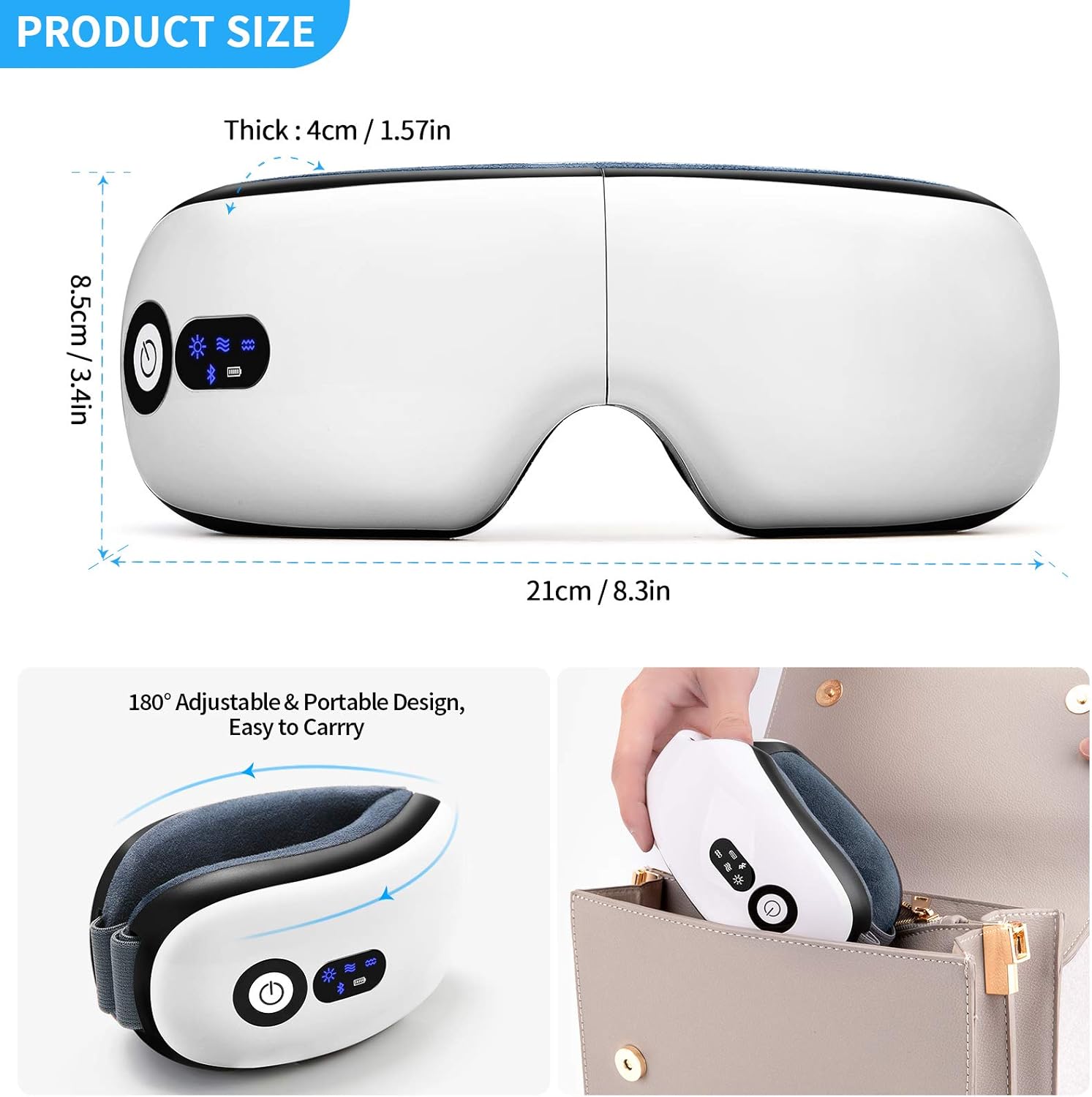 Eye Massager with Heat, Vibration and Warm Compress, Smart Sleeping Eyes Mask with Bluetooth Can Connect with Phone for Music