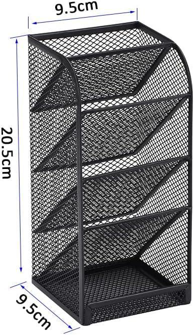 Modern Metal Mesh Pencil Holder, 5-Compartment Desk Organiser, Black Angled Pen Holder