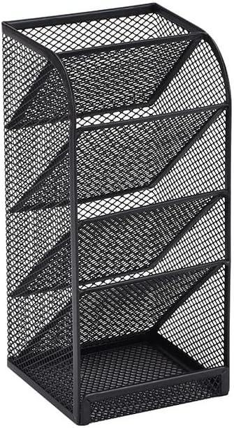 Modern Metal Mesh Pencil Holder, 5-Compartment Desk Organiser, Black Angled Pen Holder