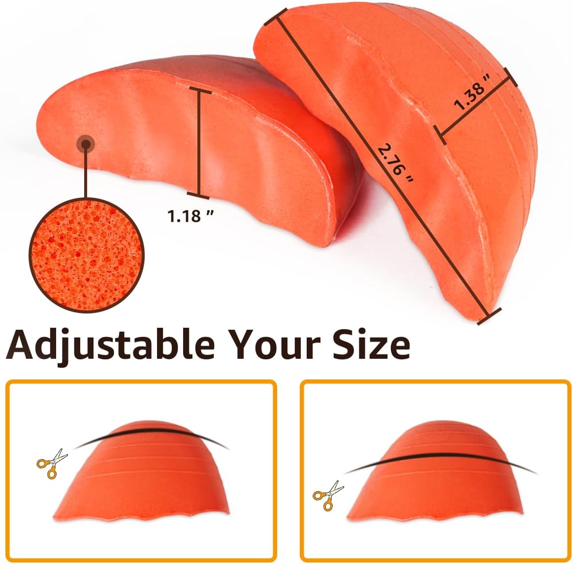 Dr. Scholl's Shoe Filler Inserts - Toe Cushions Make Shoes Fit, Half-Sizes Adjust Too Big for High Heels, Dress, Casual & Flats - 2 Pairs (Orange - Round) Orange  Orange