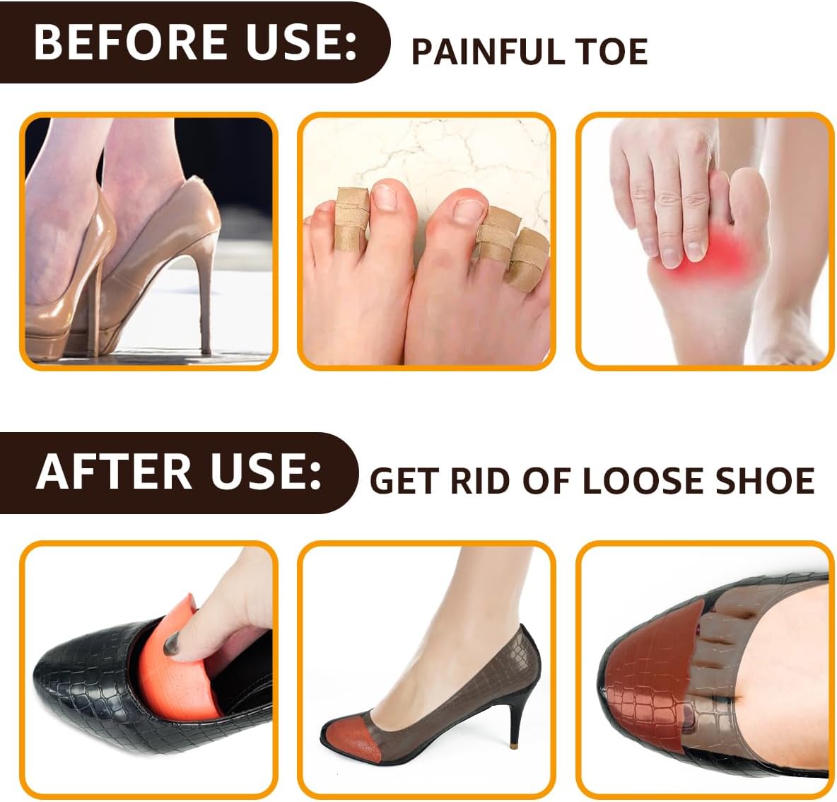 Dr. Scholl's Shoe Filler Inserts - Toe Cushions Make Shoes Fit, Half-Sizes Adjust Too Big for High Heels, Dress, Casual & Flats - 2 Pairs (Orange - Round) Orange  Orange