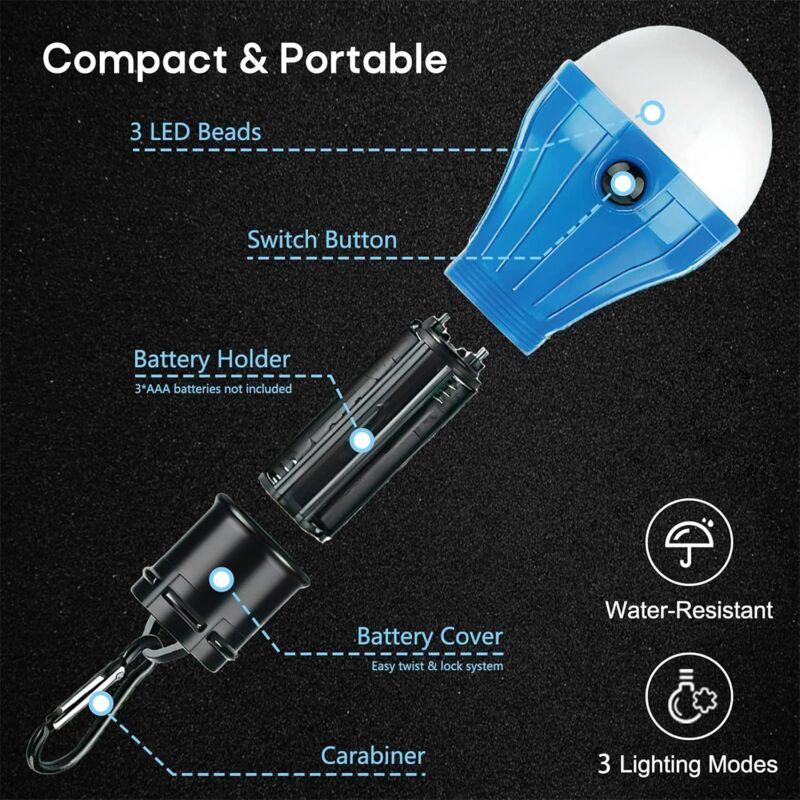 4 Pack LED Camping Lights Hiking Fishing Emergency Light Waterproof Battery Powered LED Indoor Outdoor Lighting
