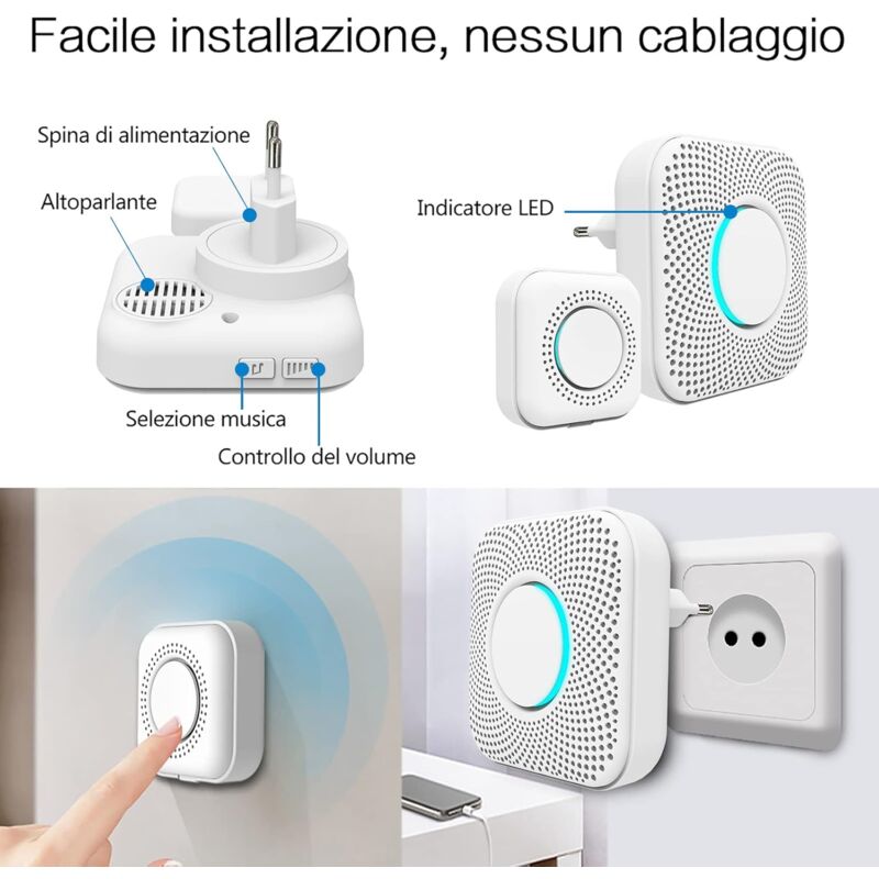 Wireless Doorbell 150M, LED Indicator, 36 Melodies With 4 Volume Levels, 1 Transmitter And 1 Spare, Wireless Home Chime