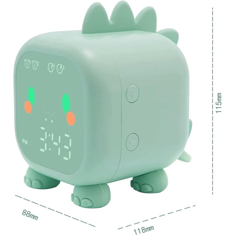 Cute Kids Alarm Clock, Multifunctional Adjustable Night Light Countdown Snooze Voice Control Rechargeable Clock (Green)