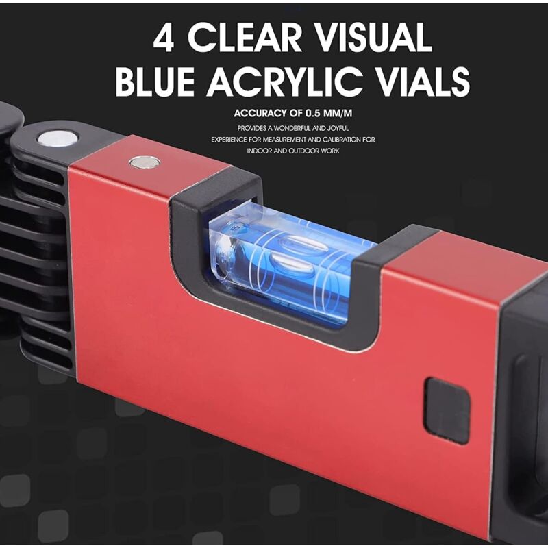 Foldable Level, 5-Section Multi-Angle Magnetic Level Tool With 4 Leveling Bubbles 45° 90° 180° Multifunction