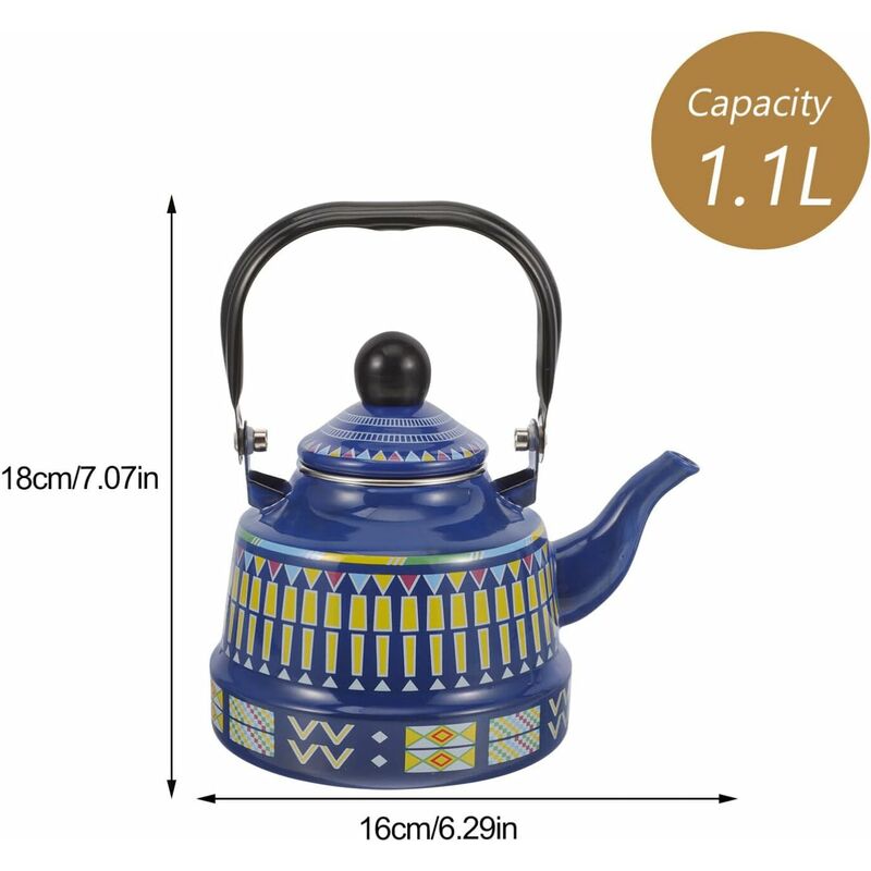 Enamel Water Kettle 1.1L Enamel Teapots Vintage Stovetop Kettles Large Capacity Coffee Pots Boiling Kettle For Home
