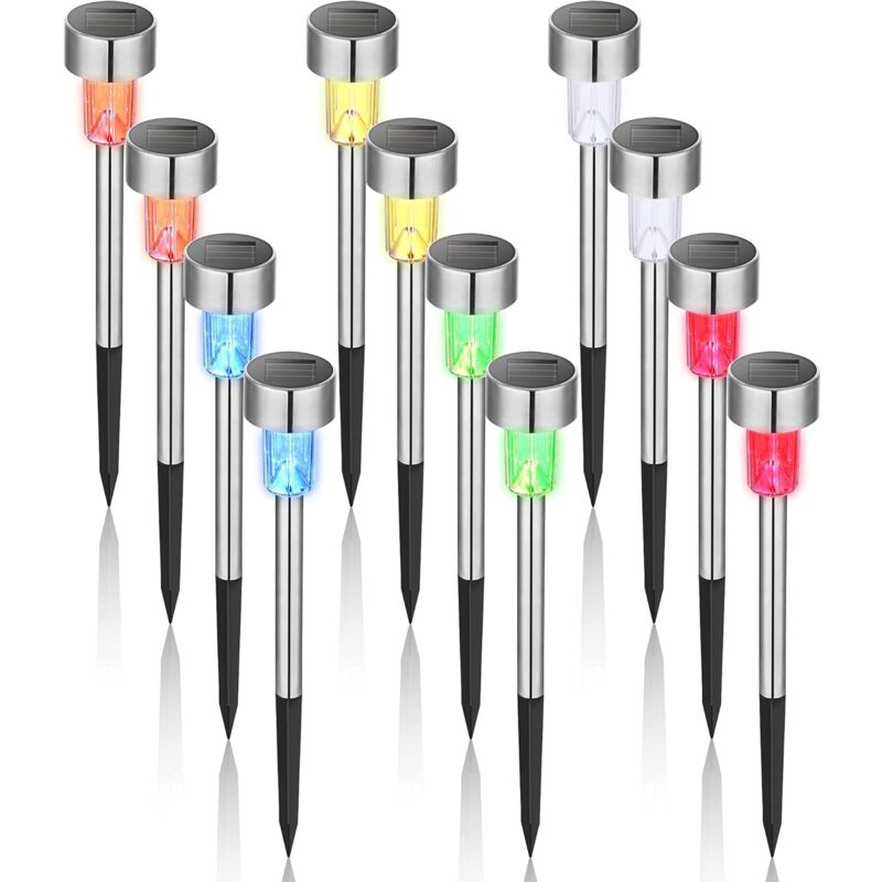 Colorful Outdoor Solar Garden Lights Stainless Steel LED Lights 12 pcs Wireless For Outdoor，4.529.5Cm